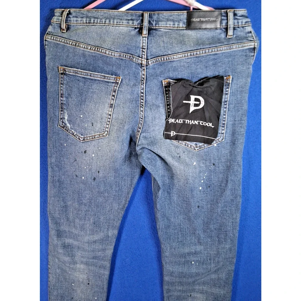 Dead Than Cool Distressed Skinny Jeans Light Wash Splatter Men's Size 34